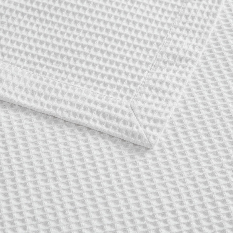 Couverture légère et respirante en coton 100 % blanc à tissage gaufré (taille simple)., Lit simple, Blanc