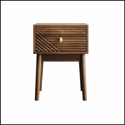 Table de chevet en noyer de style médiéval-moderne avec poignées en métal, parfaite pour un décor de chambre à coucher élégant et fonctionnel
