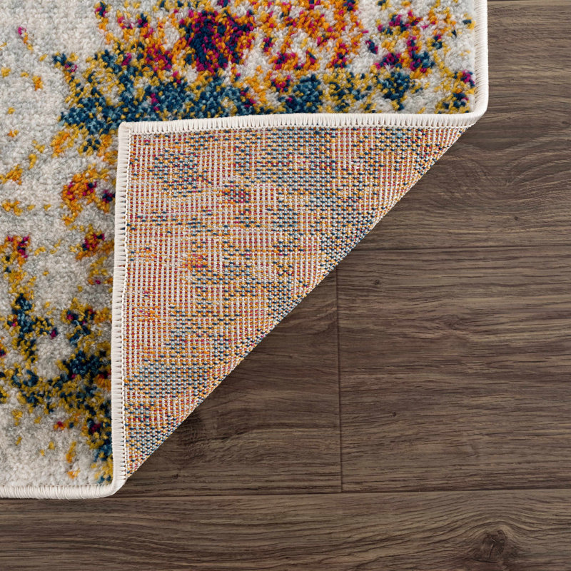 Tapis orange / beige / rouge en polypropylène tissé à la machine, Tapis de couloir 2 pi 7 po x 7 pi 3 po