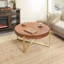 Table basse ronde avec pieds croisés et épissure à grain de bois - Bois de sapin