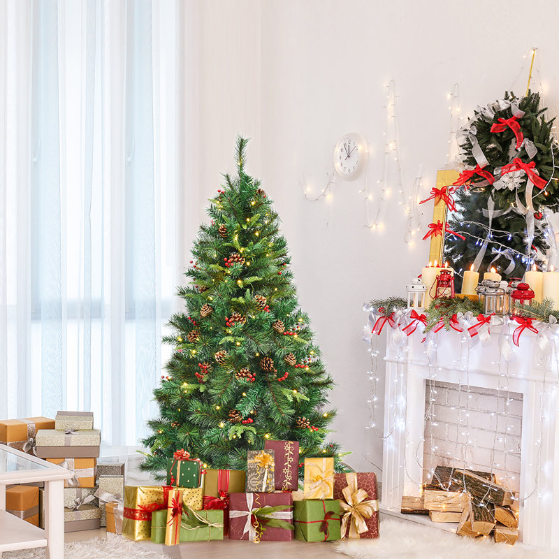 Arbre de Noël artificiel pin vert avec 250 lumières claires / blanches, 5'