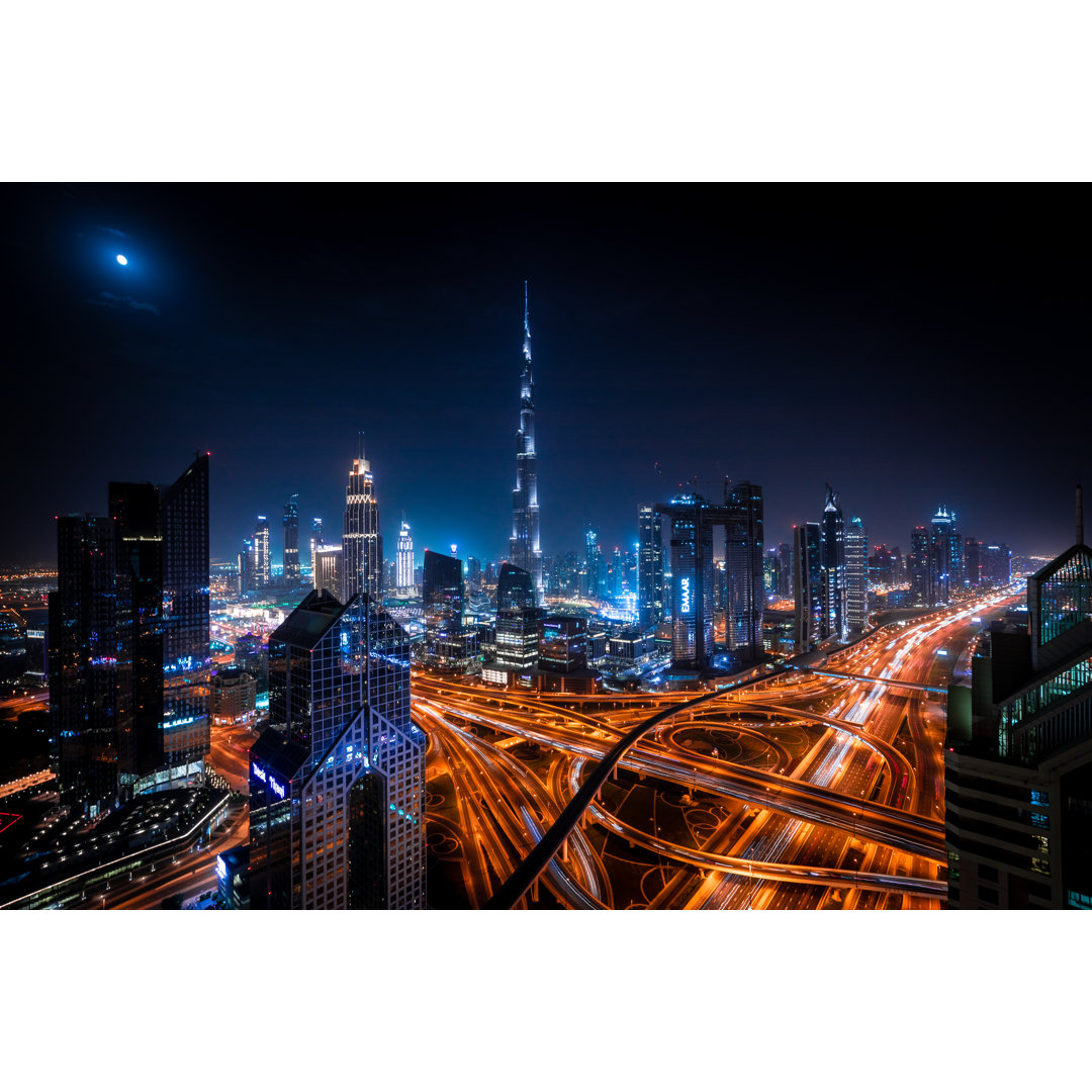 Die Stadt Dubai bei Nacht - Leinwandbild auf Leinwand