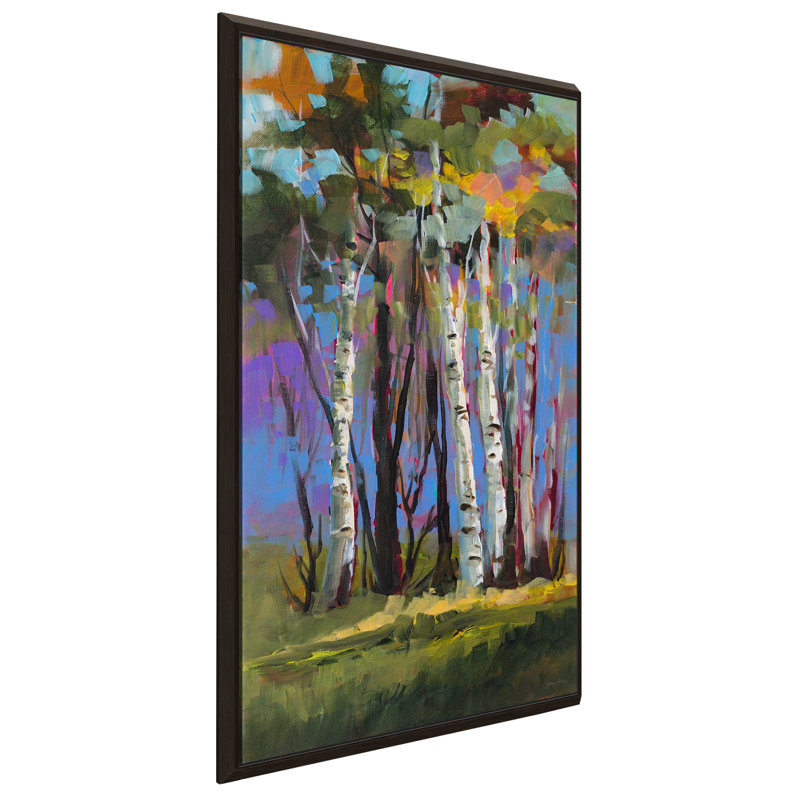 «Golden Birch Trees» par Jane Slivka, reproduction sur toile, H 51,5 po x l 31,5 po x P 2 po, Cadre flottant espresso
