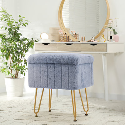 Modern Vanity Stool Chair with 4 Metal Legs and Storage, Multiuse Foot Rest for Makeup Room Bedroom by Mercer41