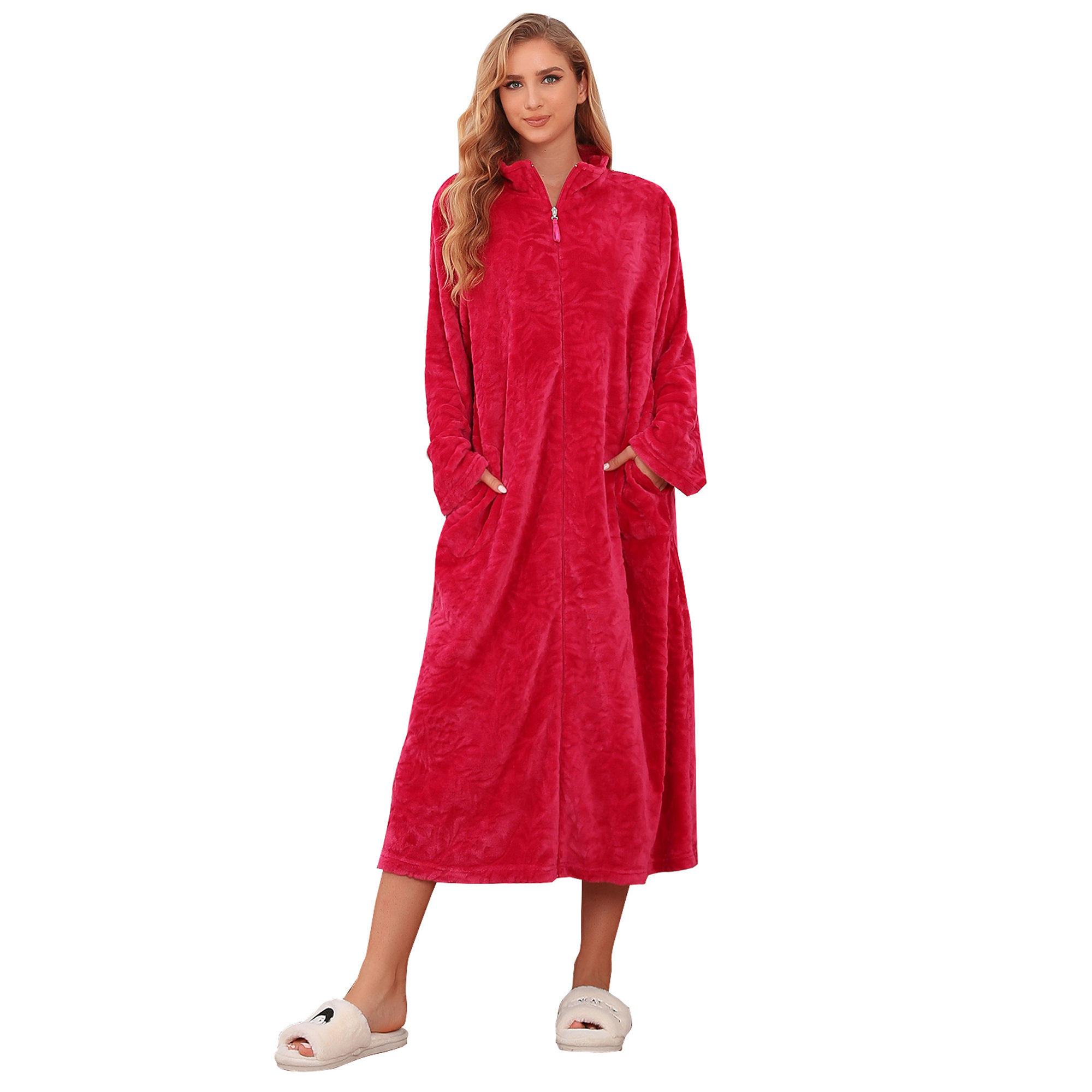 Red Barrel Studio® Hursel Fleece Mid-Calf Bathrobe with Pockets