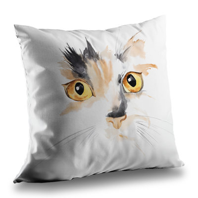 Watercolor Cat Face Closeup - Orange – Throw Pillow Cover Only, Double-Sided Print, Insert Not Included