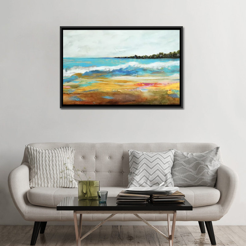 «Beach Surf II», reproduction murale sur toile, H 18 po x l 26 po x P 1,5 po, Toile avec cadre noir, Pas de tapis