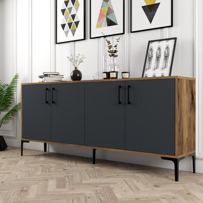 Console Jamarcus avec pieds et poignées en métal, 70,9 po x 30,7 po x 13,8 po | 100% panneau de particules enduit de mélamine, épaisseur: 0,7 pouce | Conception murale avec de nombreuses tablettes | Élégant et fonctionnel pour le salon ou le vestibu