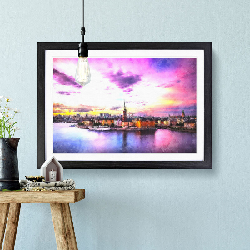 Stockholm in Sweden - Picture Frame Graphic Art, 62cm H x 87cm W x 2cm D, Black Framed