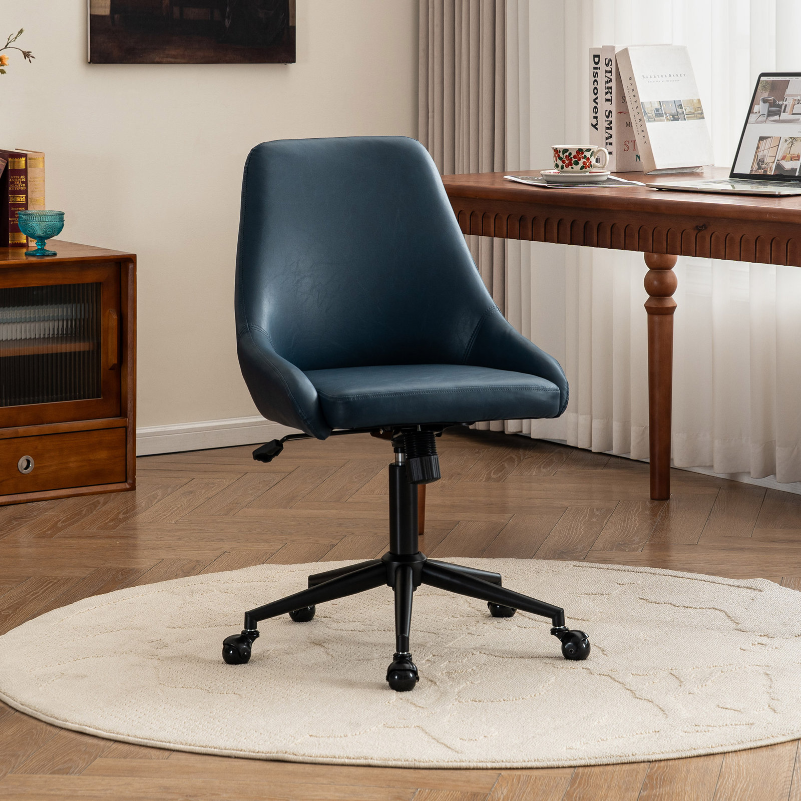Vanora Office Chair, Navy Faux Leather