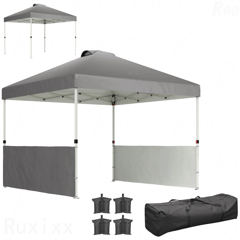 Pavillon de jardin escamotable 10 po x 10 pi, paroi latérale pour utilisation avec sac de transport à roulettes, Dark Gray