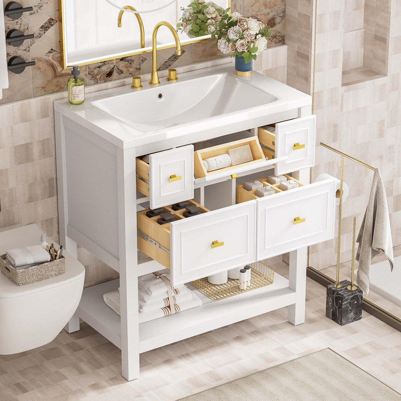 Ensemble de meuble-lavabo simple 30 po avec lavabo en résine, Blanc