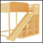 Lit mezzanine double avec tête de lit tapissier, tablettes de rangement, échelle et glissade, finition naturelle