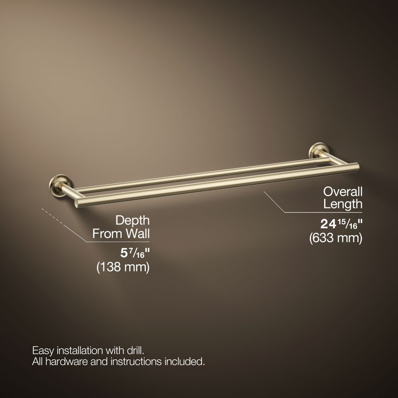 Purist® Double 24" Wall Mounted Towel Bar, Vibrant French Gold