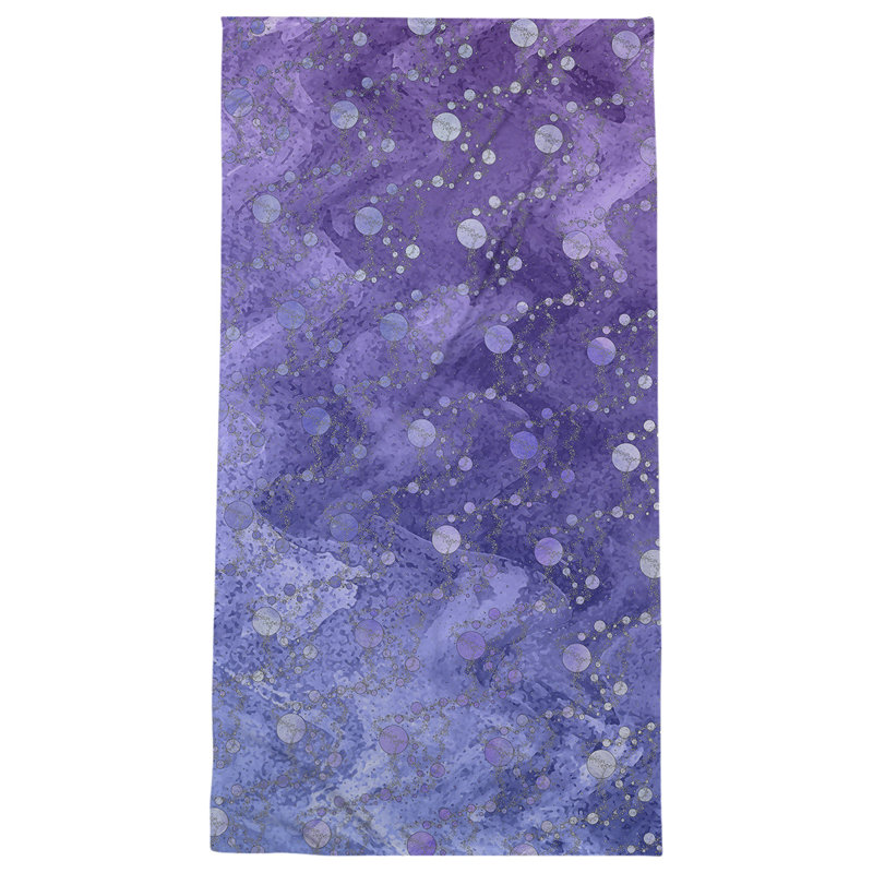 Serviette de bain planètes et étoiles, Bleu / dégradé mauve