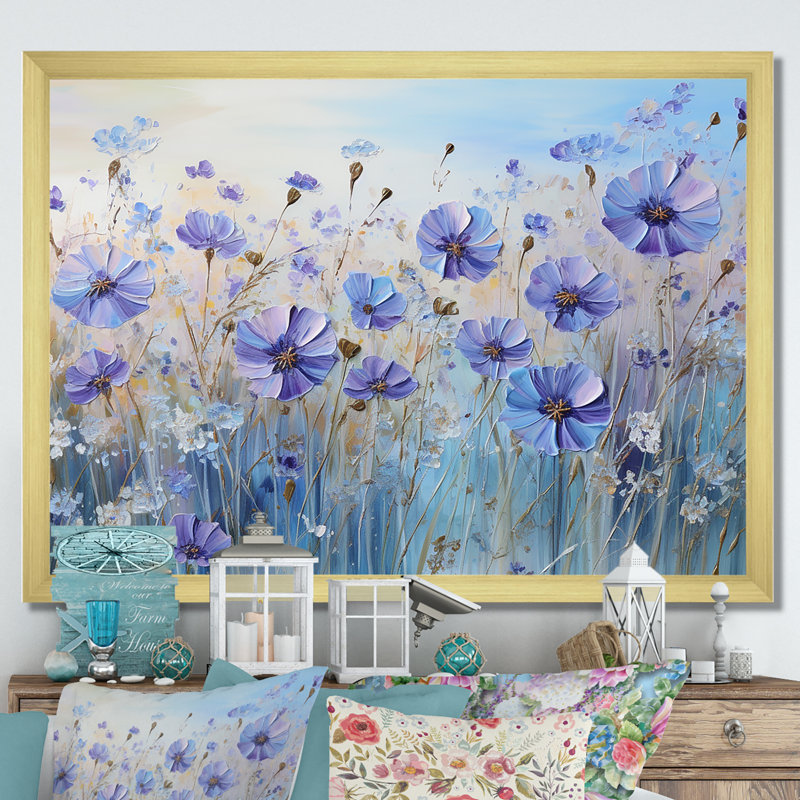 «Cornflowers Serenity Flowers Field I», reproduction sur toile, Cadre doré simple, H 24 po x l 32 po x P 0,5 po