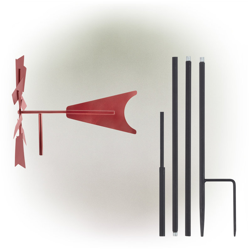Earlene Weather Resistant Metal Abstract Rotator, Red
