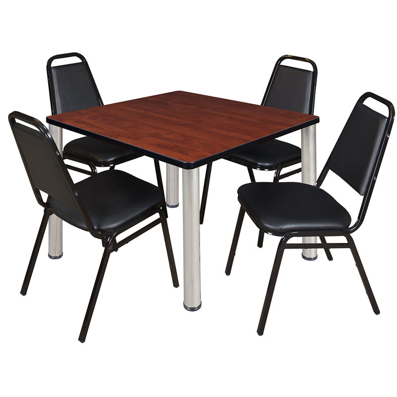 Plateau de table Kee Square, 4 chaises empilables, H 29 po x l 30 po x P 30 po, Cerisier, Chrome