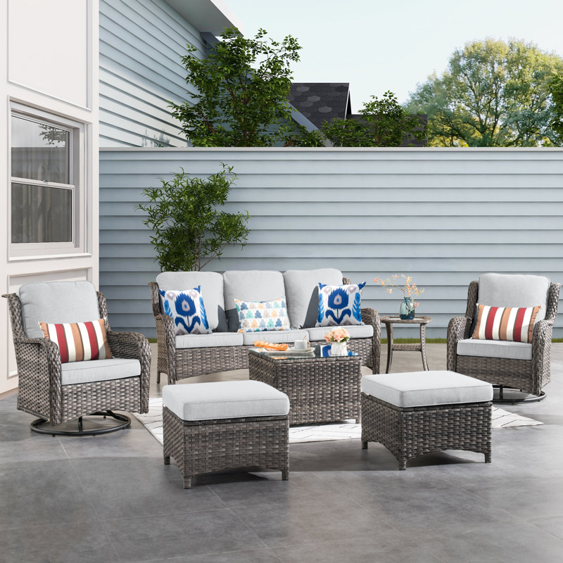 Emlynne 6 - Person Patio Conversation Set with Cushions, Gray, Gray