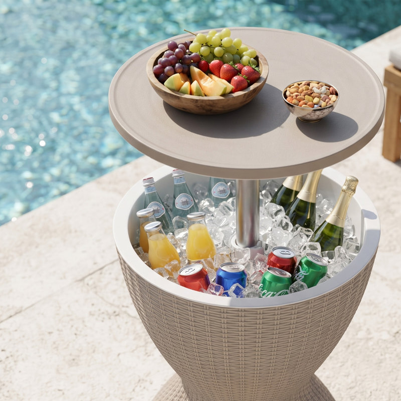 Resin Outdoor Ice Bucket With Extendable Tabletop, Grey