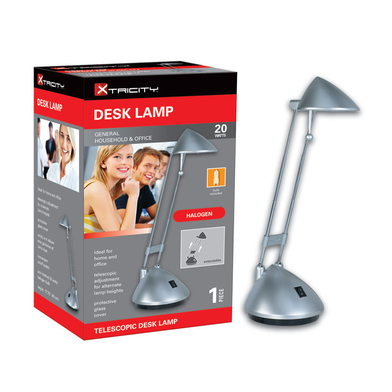 Lampe de bureau à bras télescopique 17,8 po halogènes, Gris