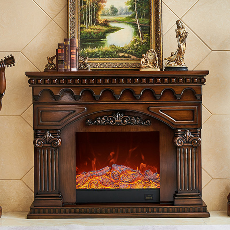 Foyer électrique en bois massif Nut-Brown, Brun noisette