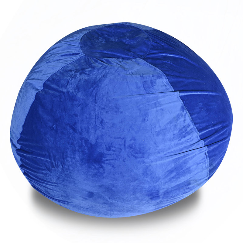 Minky Velvet Bean Bag Chair, Blue-4Ft Plush Floor Chair For Kids And Adults W/ Washable Cover, Lounge Chair With Stretchable Fabric, Comfy Bedroom Chair, Filled With Shredded And Memory Foam