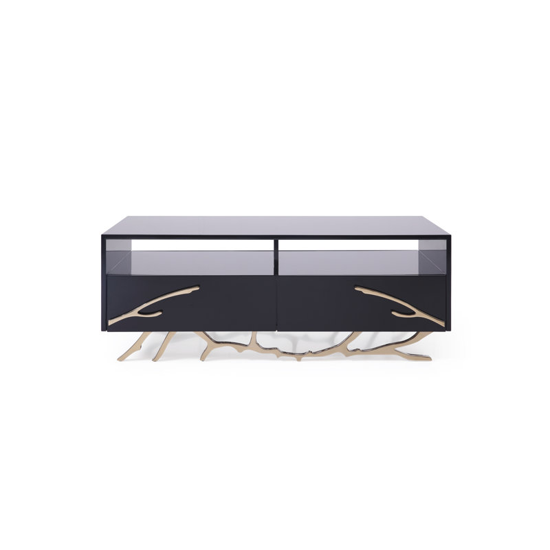 Table basse abstraite avec rangement Frisina, Noir, Or