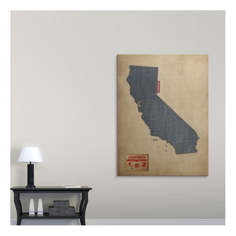 «California Map Denim Jean Style» par Bellen, impression, H 48 po x l 36 po x P 1,5 po, Toile