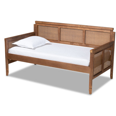 Elwyn Vintage French Inspired Ash Wanut Finished Wood And Synthetic Rattan Daybed