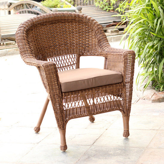 Chaise de patio avec coussins, Brun, Blanc