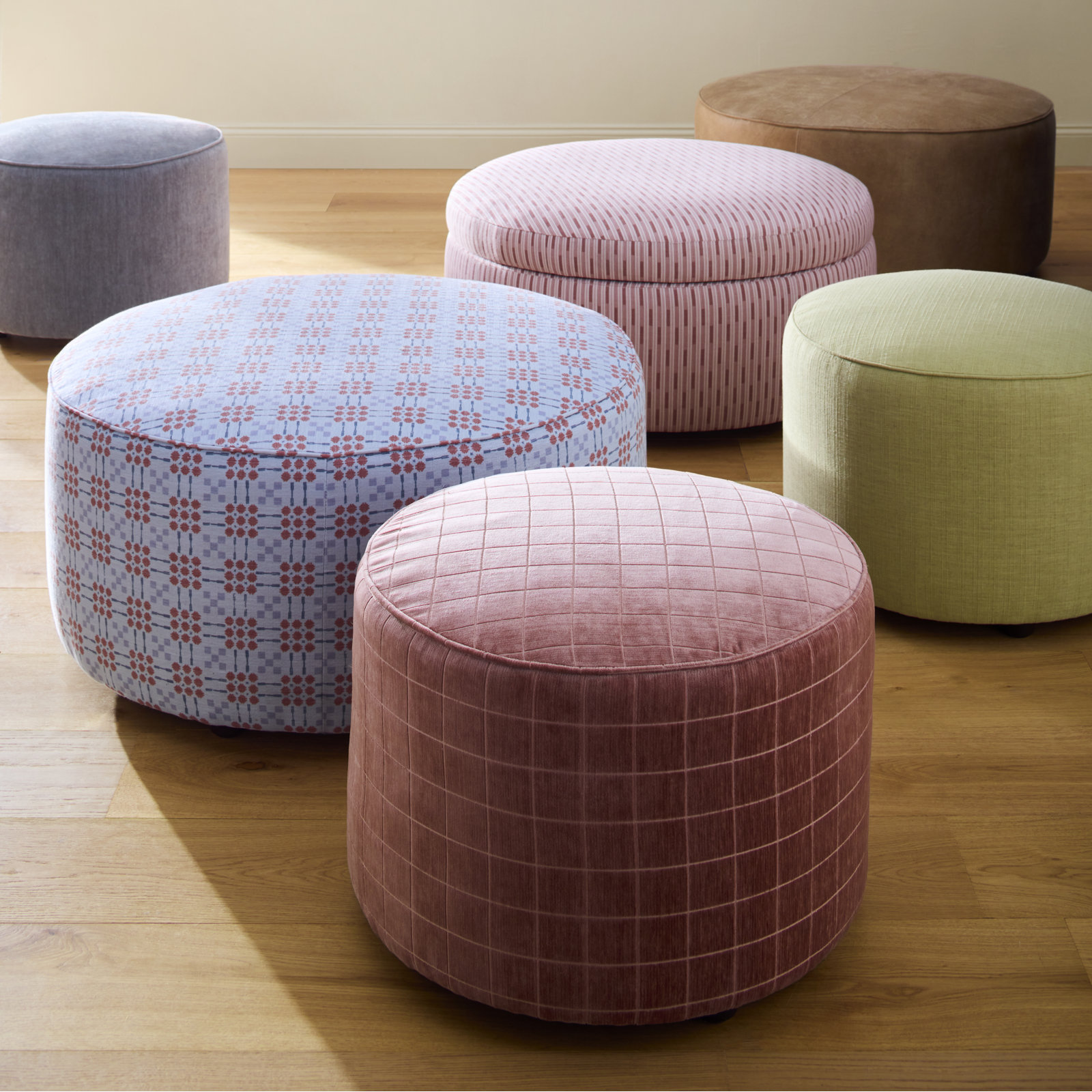 Murano Upholstered Ottoman, R-Block Salmon Chenille