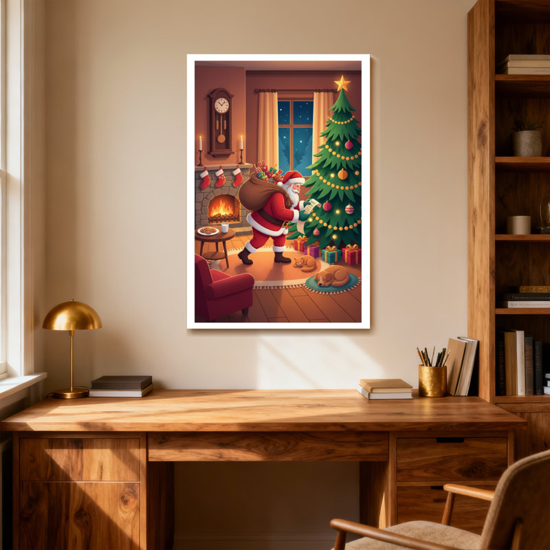Noël, père Noël, arbre de Noël, cheminée, cadeaux, chat, H 24 po x l 16 po
