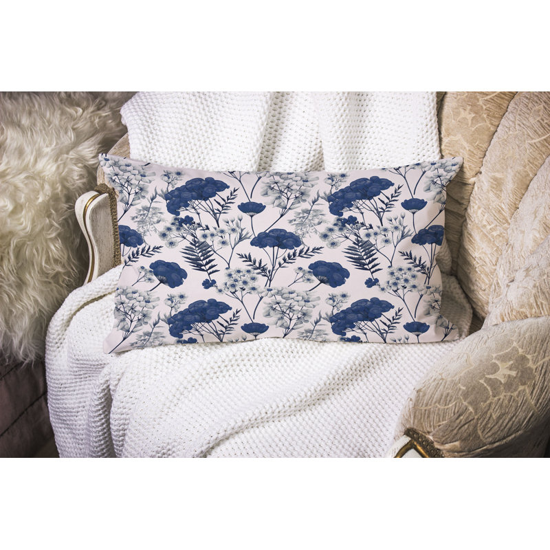 Cherry Blossom Charm  Rectangular Throw Pillow, Blue/Pink
