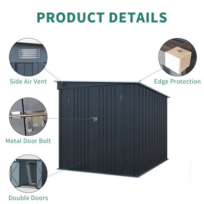 6 pi L 8 pi. D Remise de rangement extérieure en acier galvanisé avec portes doubles verrouillables, remise en métal pour outils, vélos et articles de patio essentiels (sans plancher) (44 pieds carrés)