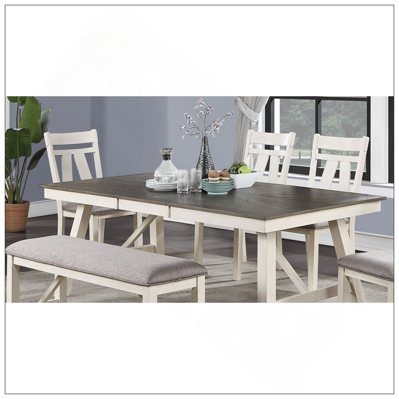 Table de salle à manger avec table à finition blanche et plateau en bois gris