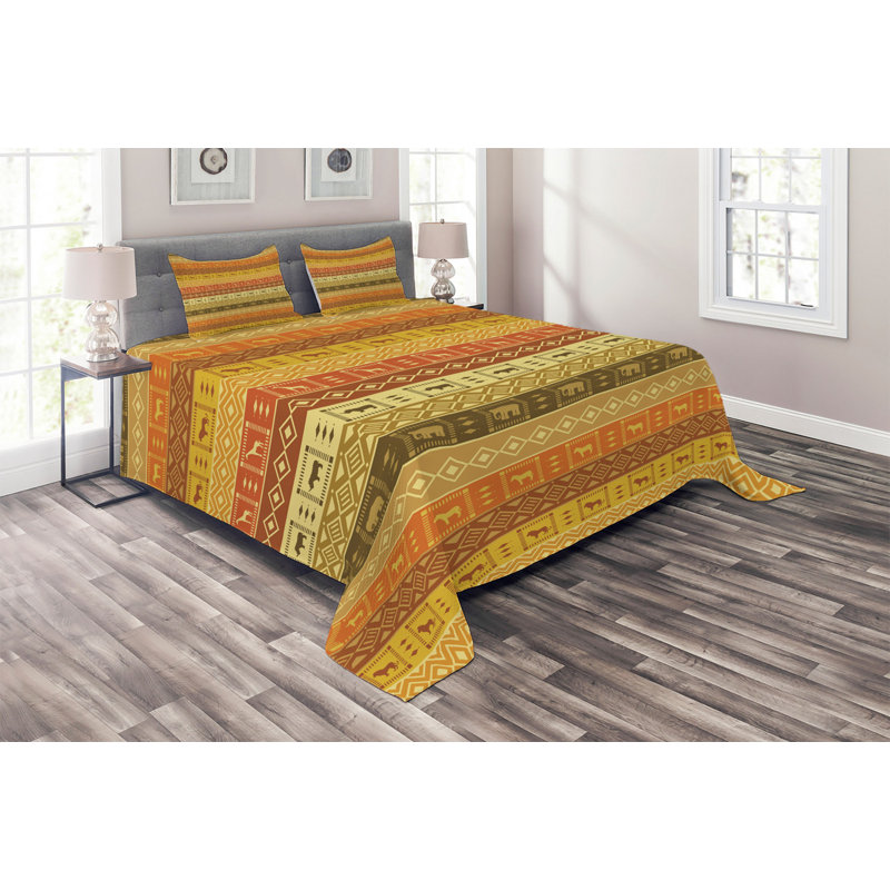 Rustic Polyester Geometric Shapes Coverlet, King Bedspread + 2 Shams