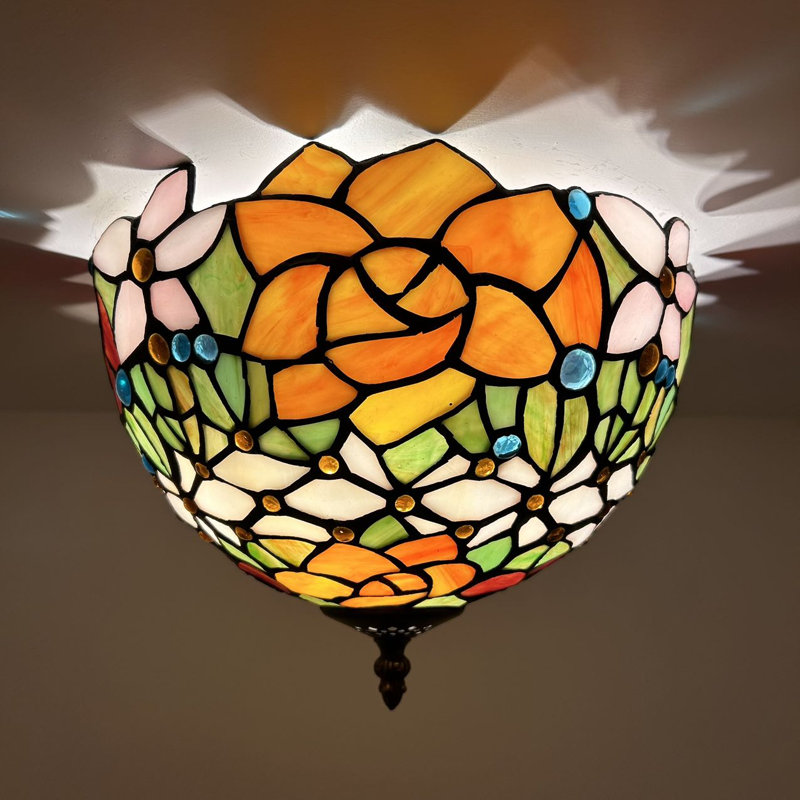 Plafonnier Tiffany, fleurs en verre coloré orange rouge, ampoules DEL l 12 po x P 12 po x H 8 po