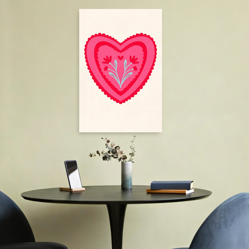 Pink Floral Heart Delicate Romantic Contemporary Flower Wall Art Print by Angela Minca - Wrapped Canvas Print