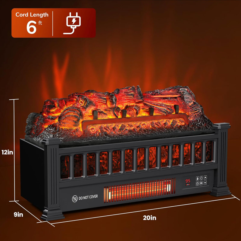 Electric Fireplace Logs 20-Inch, Remote Controller Fireplace Insert Log Heater.1500W Black