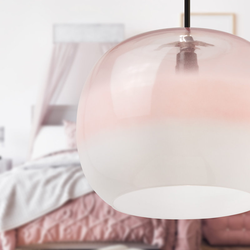 9.8"W Danielle Glam Globe Shade Pendant, Gold, Pink