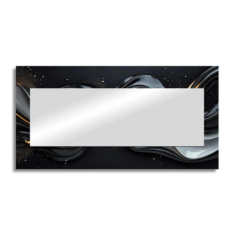 Fractal Black And Grey Peano Curve II - Fractals Mirror Wall Decor - Printed On Metal, 28" x 55"