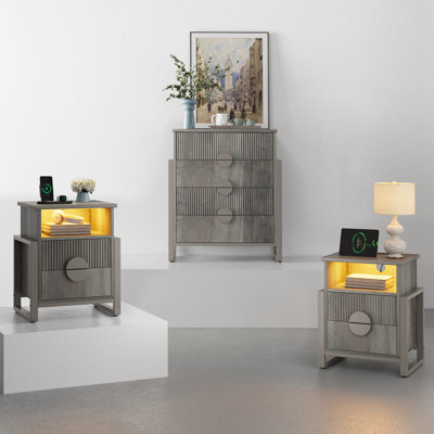 Wrought Studioâ„¢ 3-piece Bedroom Set - 4 Drawer Fluted Dresser And Two 2 Drawer Fluted Nightstands by Wrought Studio