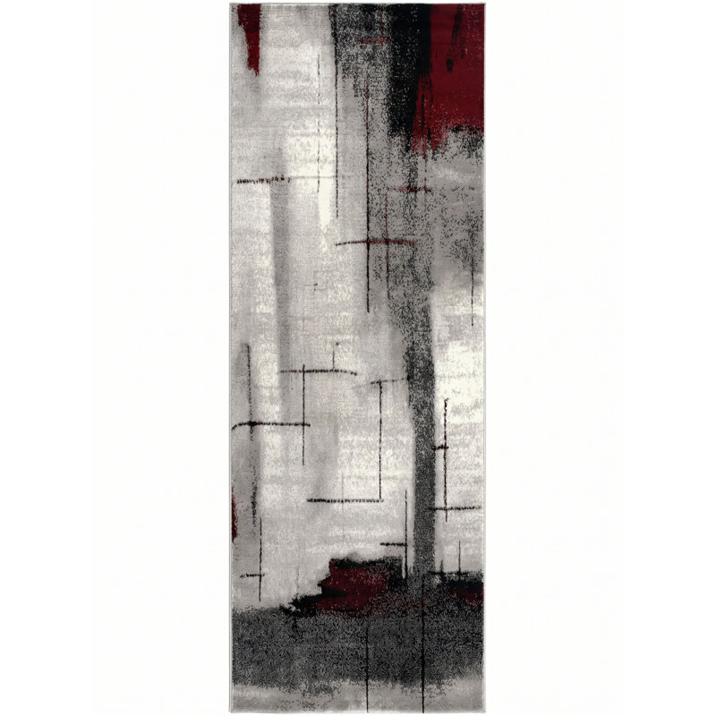 Tapis gris à motif abstrait Dillup-Jones, Tapis de couloir 2 pi 3 po x 9 pi