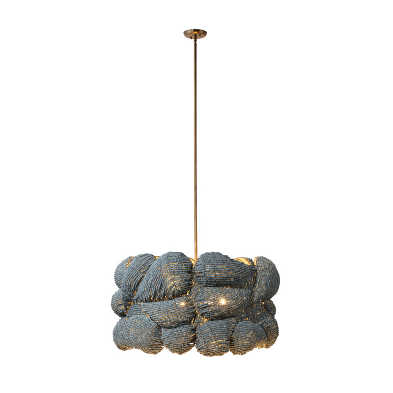 Anguilla 6-Light Wood Beaded Chandelier, Natural, Blue
