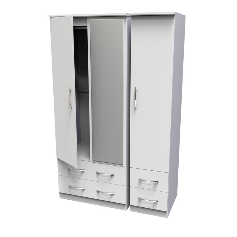 Dekyn Triple 4 Drawer Mirror Wardrobe, White Matt