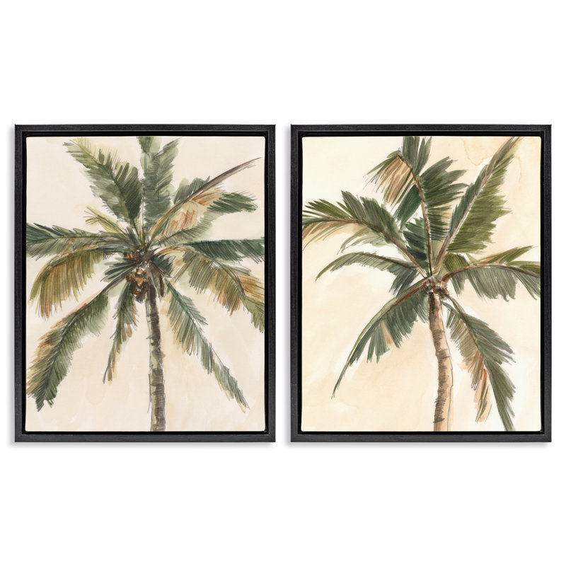 «Majestic Towering Palms», ensemble de 2 toiles flottantes encadrées noires par Ethan Harper, H 31 po x l 25 po