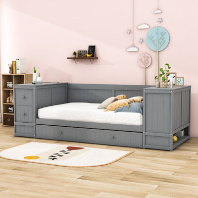 Benvinda Twin 2 Drawers Wood Daybed with Twin Size Trundle and Charging Station -  Wildon HomeÂ®, F930F75DCD33483FB8A3A0D0873A7BB0