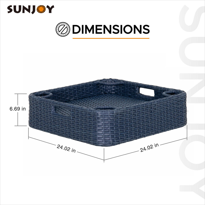 Sunjoy Wicker Floating Tray 24x24 inch  Aluminum Frame Pool Tray Swimming Floating Serving Tray for Drinks, Snacks, and Essentials