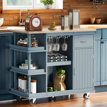 Blue Kitchen Island with Built In Paper Towel Holder Next to Shaw